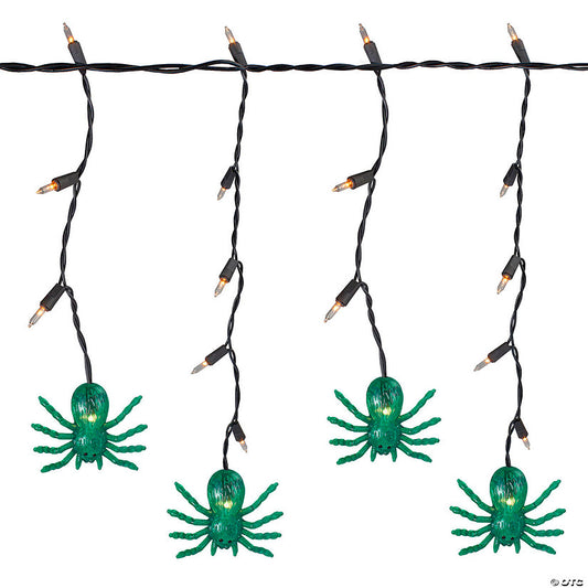 35ct Green Spider Halloween Icicle Lights- 3ft Black Wire | USA Decoration®