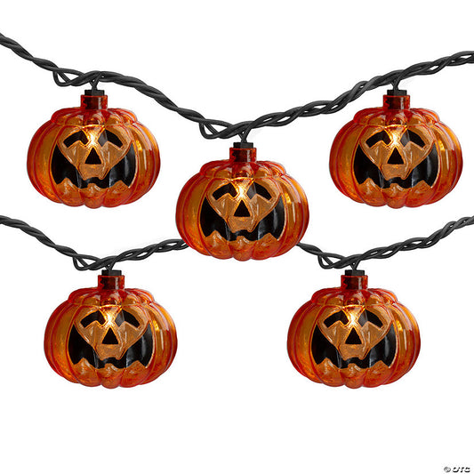 Set of 10 Jack O Lantern Shaped Halloween Lights 7.5ft Black Wire | USA Decoration®