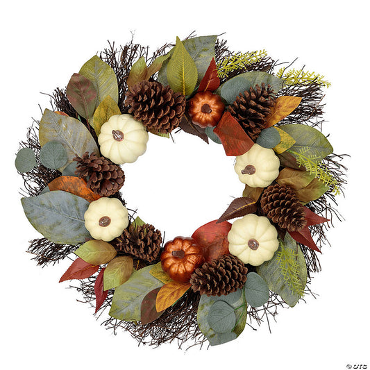 1 Piece(s): Pumpkin Pinecone and Gourd Artificial Fall Harvest Wreath 24-Inch Unlit | USA Decoration®