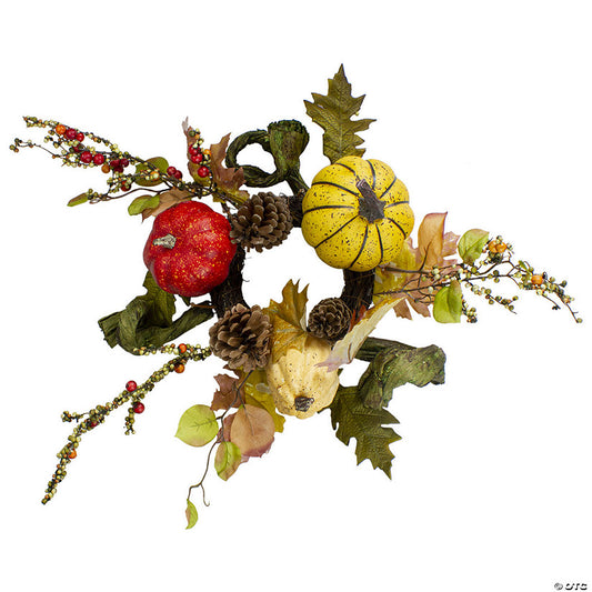 1 Piece(s): Pumpkin Berries Foliage and Pine Cone Fall Harvest Wreath - 13 inch Unlit | USA Decoration®