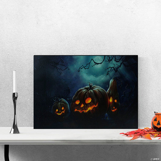 1 Piece(s): LED Lighted Spooky Halloween Jack-O-Lanterns Canvas Wall Art 23.5" x 15.75 | USA Decoration®