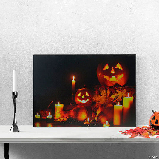 1 Piece(s): LED Lighted Jack-O-Lanterns and Leaves Halloween Canvas Wall Art 15.75" x 23.5 | USA Decoration®