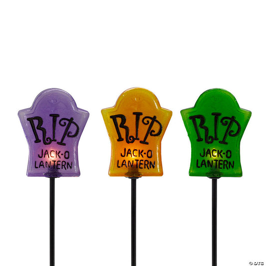 Set of 3 Tombstone Halloween Pathway Markers - 3.5ft Black Wire | USA Decoration®