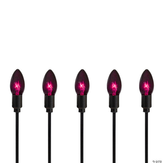 Set of 10 Purple C9 Bulb Halloween Pathway Markers - 8.75ft Black Wire | USA Decoration®