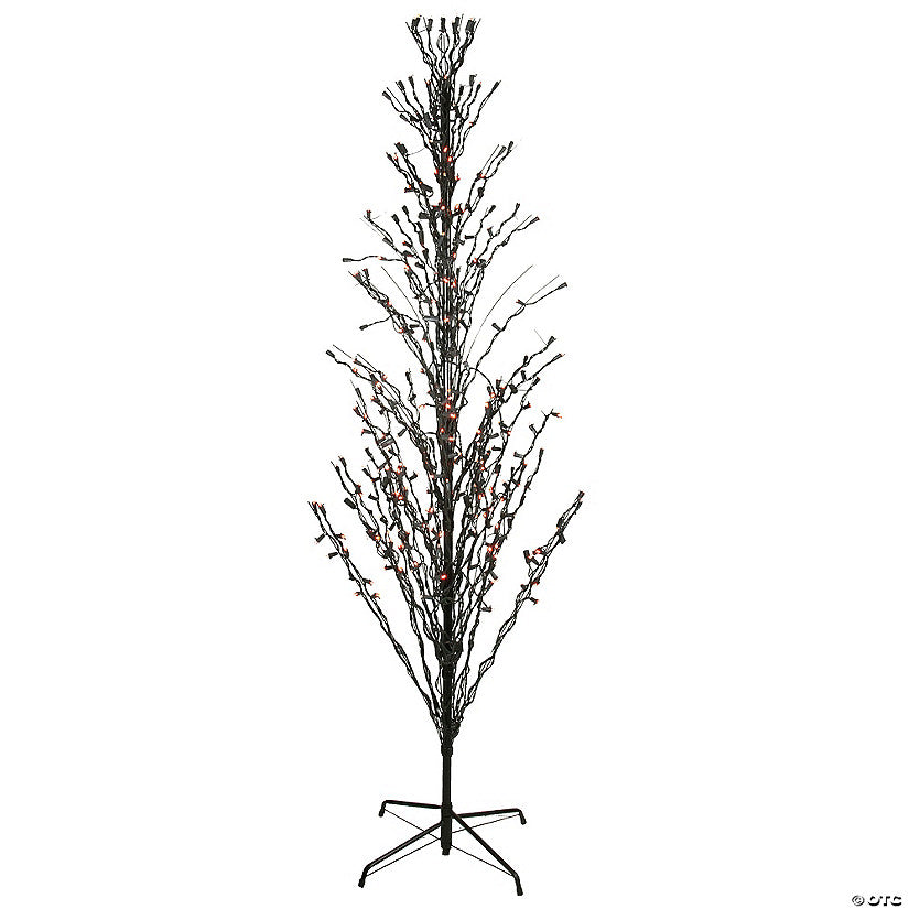 9' Pre-Lit Black Cascade Outdoor Halloween Twig Tree Orange Lights | USA Decoration®