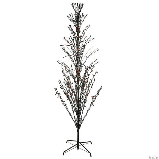 9' Pre-Lit Black Cascade Outdoor Halloween Twig Tree Orange Lights | USA Decoration®