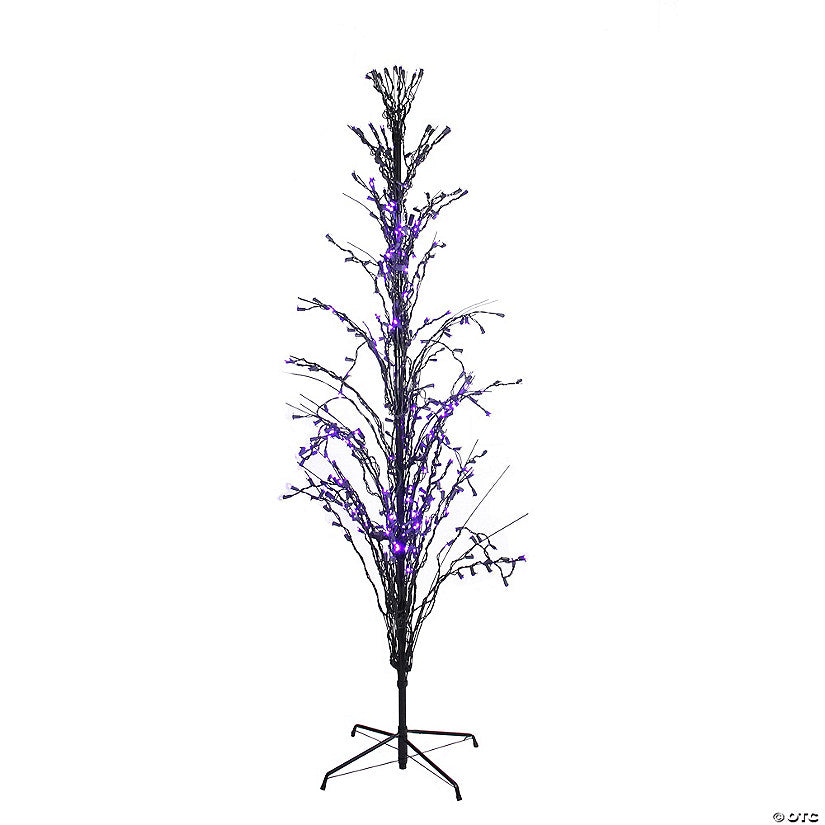 4' Pre-Lit Black Cascade Outdoor Halloween Twig Tree Purple Lights | USA Decoration®