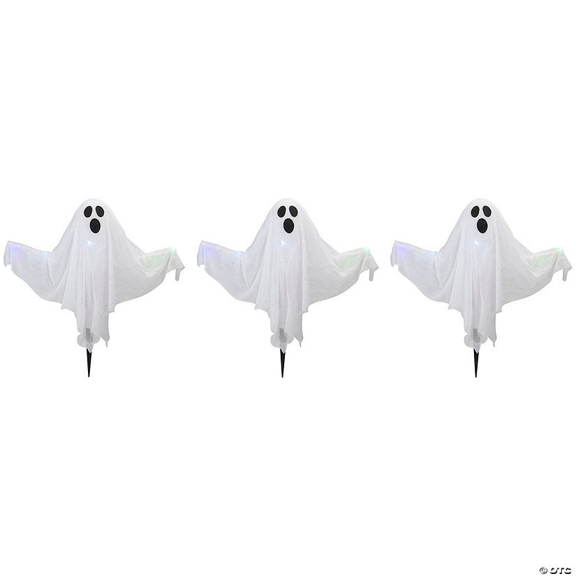 Set of 3 Lighted White Ghost Halloween Lawn Stakes | USA Decoration®