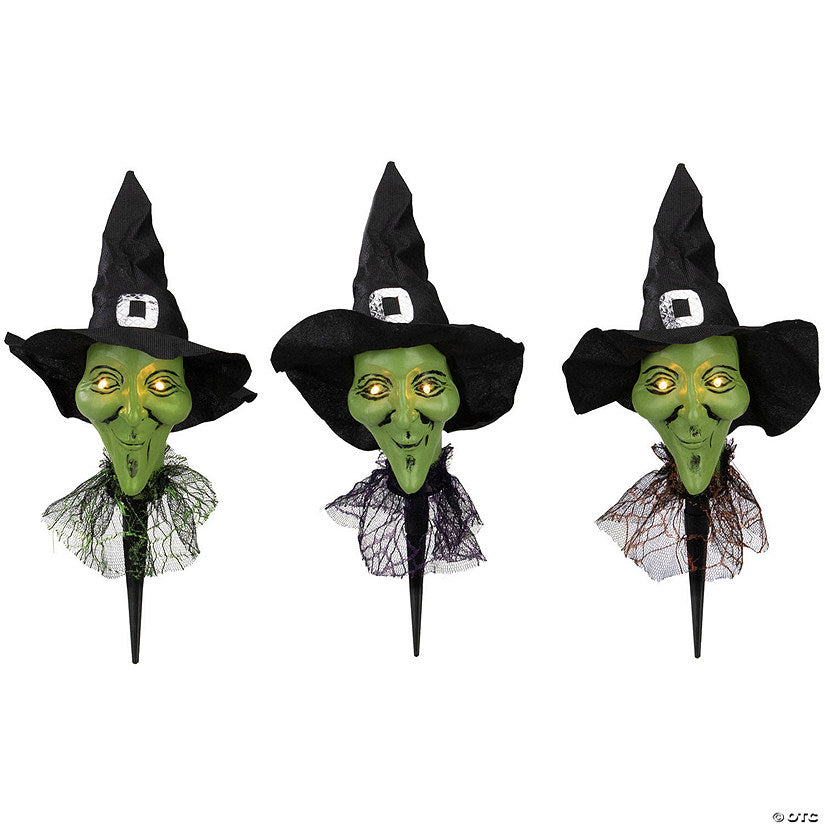 Set of 3 Smirking Witch Halloween Pathway Markers | USA Decoration®