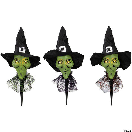 Set of 3 Smirking Witch Halloween Pathway Markers | USA Decoration®