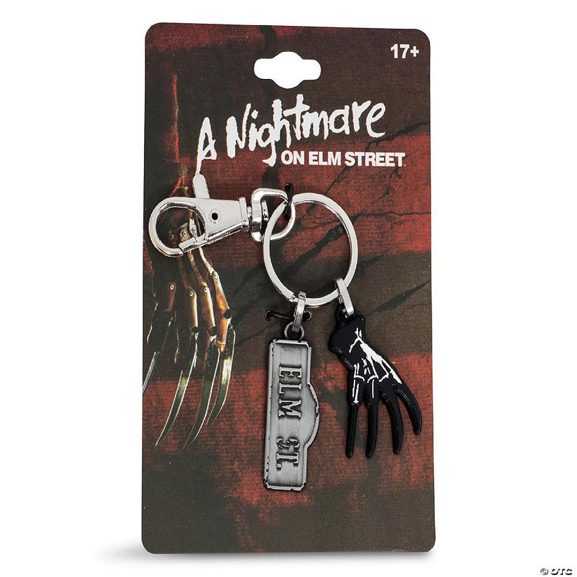 A Nightmare On Elm Street Sign and Freddy Glove Heavy Duty Metal Car Keychain | USA Decoration®