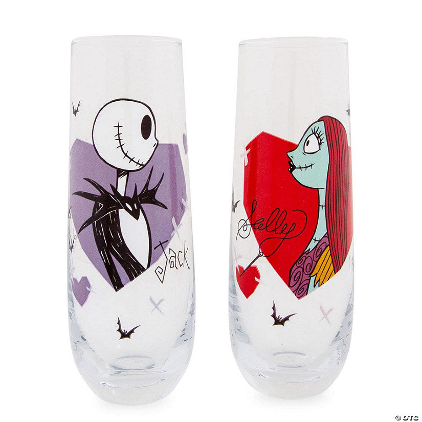 Disney The Nightmare Before Christmas Jack and Sally Fluted Glassware Set of 2 | USA Decoration®
