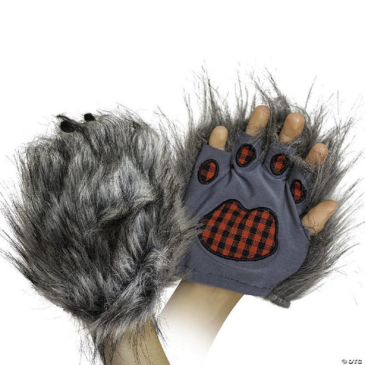Wolf Paw Costume Gloves - Grey Hairy Werewolf Claw Cuffs Hands Monster Animal Hand Paws Costume Accessories for Kids and Adults | USA Decoration®
