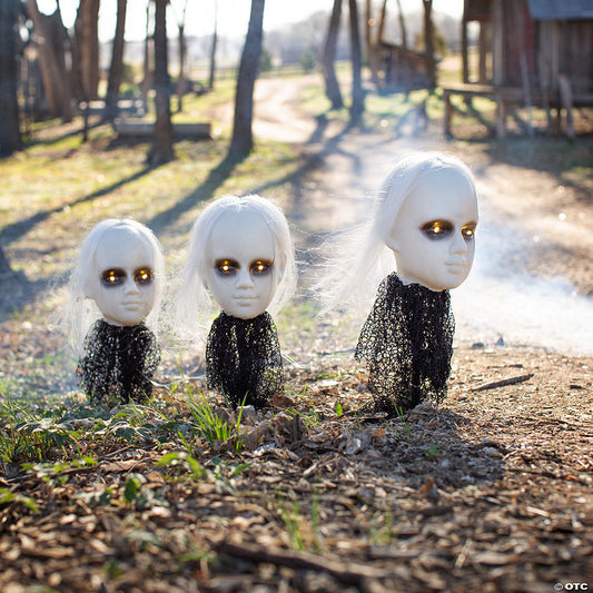 Creepy Doll Head Halloween Light Up Yard Stakes - 3 Pc. | USA Decoration®