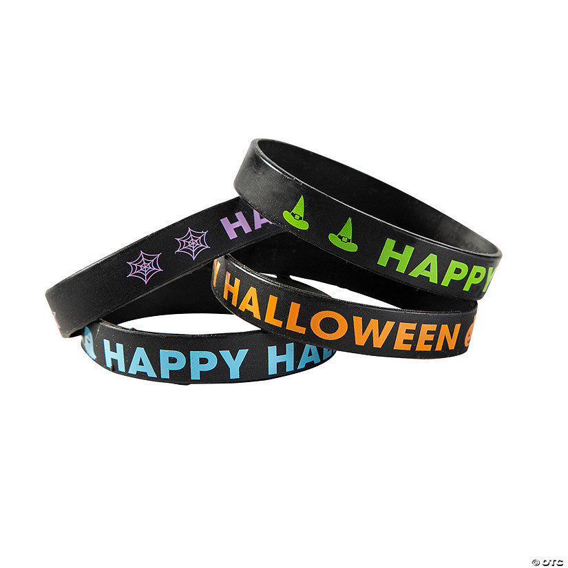 24 Piece(s): Happy Halloween Black Silicone Bracelets - 24 Pc. | USA Decoration®