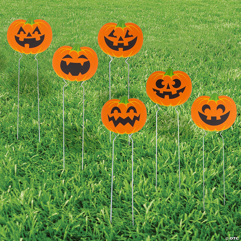 24 Piece(s): 7 1/2" x 6 1/2" Mini Jack-O’-Lantern Yard Signs - 24 Pc. | USA Decoration®
