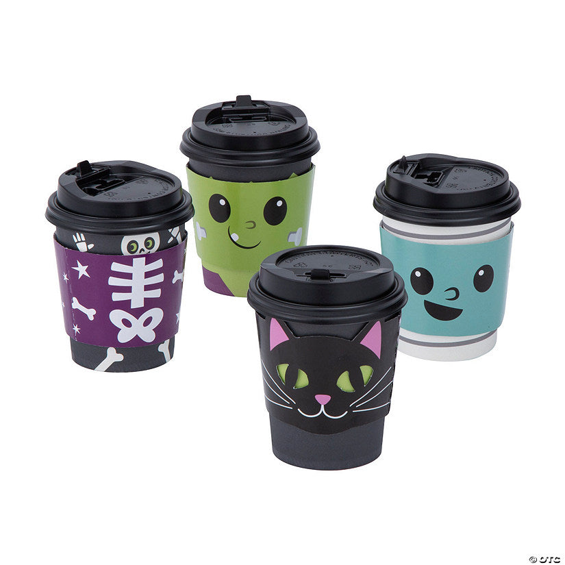9 oz. Cute Monster Disposable Paper Coffee Cups with Lids & Sleeves - 12 Ct. | USA Decoration®