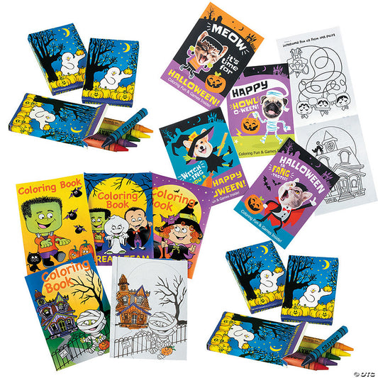 288 Piece(s): 5" x 7" Bulk Halloween Coloring Books & 6-Color Crayon Boxes Kit for 144 | USA Decoration®