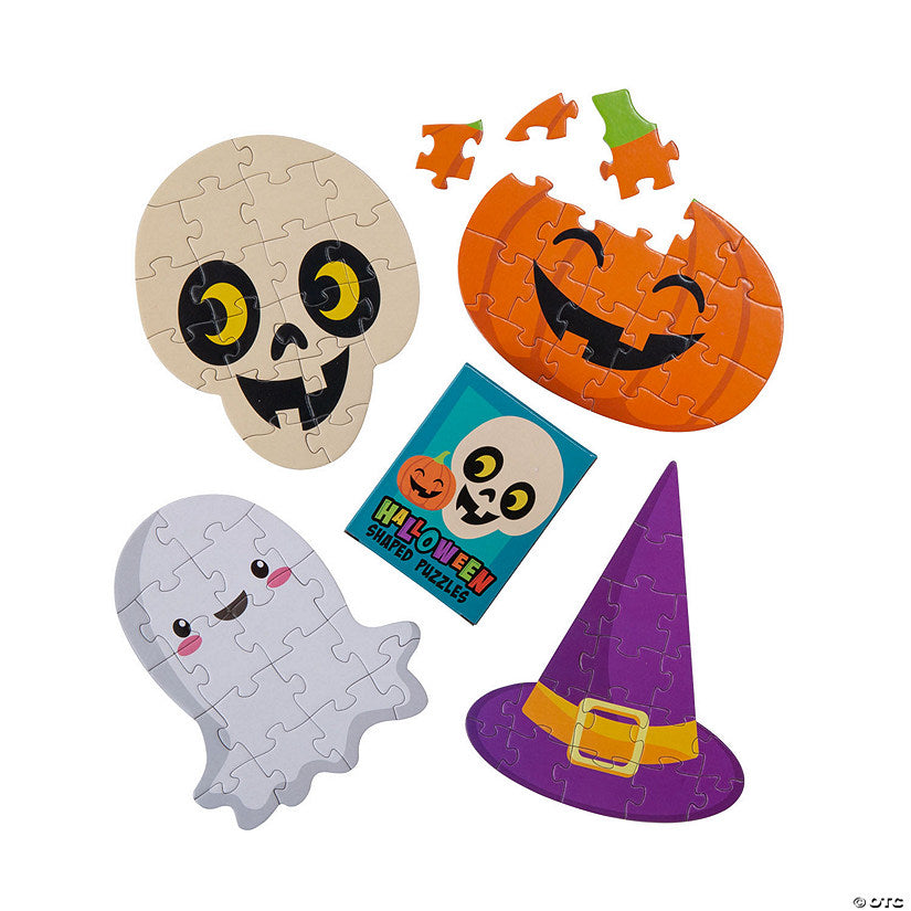 Per Dozen: 5" - 6-1/4" 18-Pc. Mini Halloween Icon-Shaped Cardboard Jigsaw Puzzles - 12 Boxes | USA Decoration®