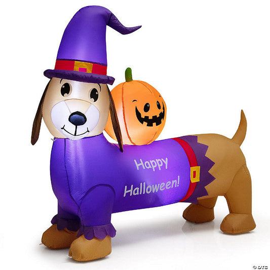 Costway 5 FT Long Halloween Inflatable Dachshund Dog with Pumpkin Self Inflating Yard | USA Decoration®