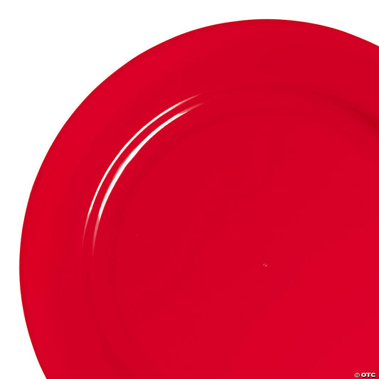 10.25" Solid Red Holiday Round Disposable Plastic Dinner Plates (50 Plates)