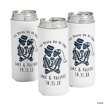 Personalized Premium Halloween Wedding Slim Can Coolers - 12 Pc. | USA Decoration®