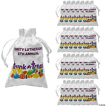 4" x 6" Personalized Religious Mini Trunk-or-Treat Satin Drawstring Bags - 24 Pc. halloween