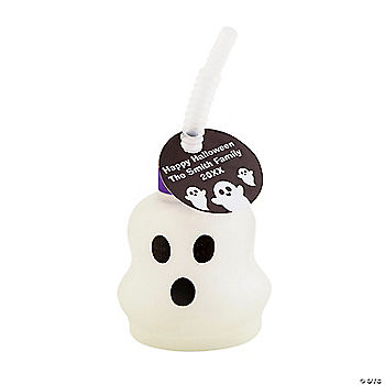Personalized Ghost-Shaped Frosted Reusable BPA-Free Plastic Cups with Straws & Tags - 12 Pc. | USA Decoration®