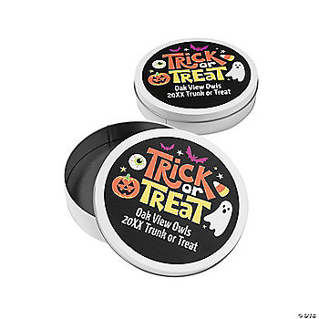 Personalized Halloween Trick or Treat Large Round Tins - 12 Pc. halloween