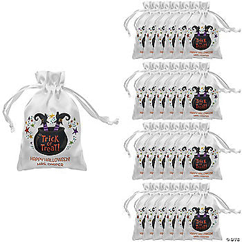 4" x 6" Personalized Mini Halloween Trick-or-Treat Satin Drawstring Bags - 24 Pc. halloween