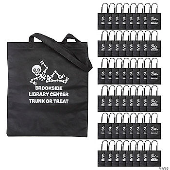 15" x 17" Bulk 48 Pc. Personalized Halloween Skeleton Nonwoven Tote Bags halloween