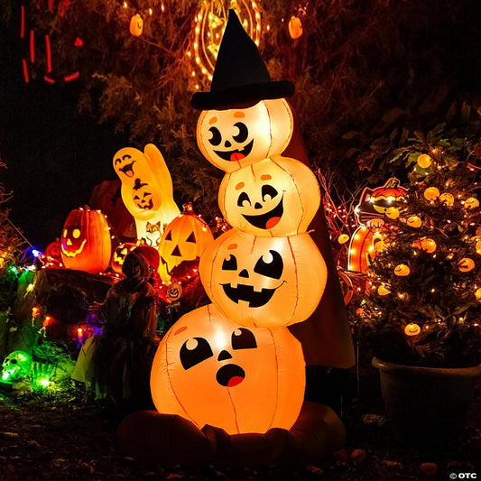 Costway 6.8FT Halloween Inflatable Pumpkin Combo Blow up Pumpkins w/ Witch’s Hat | USA Decoration®