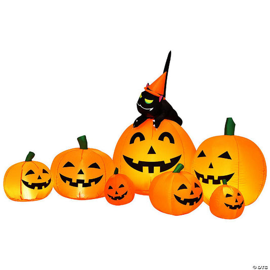 Costway Halloween 7.5 FT Inflatable Pumpkin Combo Decoration w/ Witch Black Cat | USA Decoration®