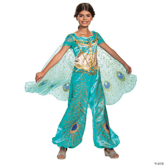 Girl's Deluxe Aladdin™ Live Action Teal Jasmine Costume | USA Decoration®