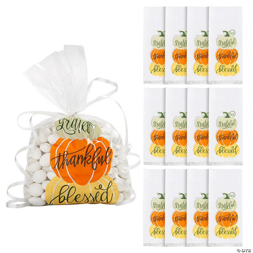 Per Dozen: 5" x 11 1/2" Thanksgiving Cellophane Treat Bags - 12 Pc. | USA Decoration®