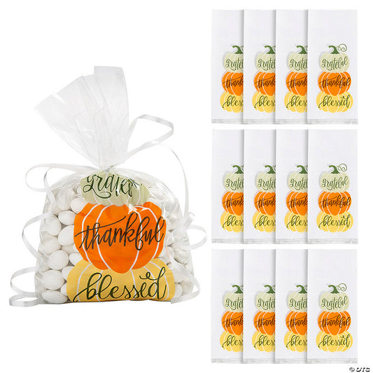 Per Dozen: 5" x 11 1/2" Thanksgiving Cellophane Treat Bags - 12 Pc. | USA Decoration®