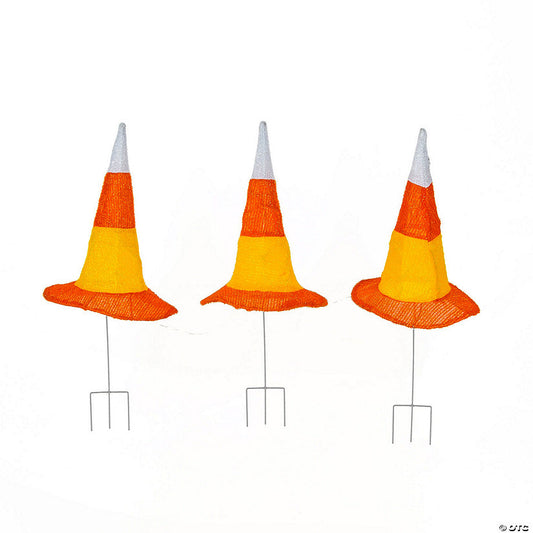 National Tree Company 23 in. Pre-Lit Candy Corn Witch’s Hat Garden Stakes | USA Decoration®