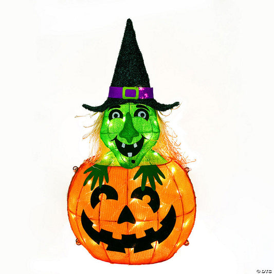 National Tree Company 28 in. Pre-Lit Pumpkin and Witch | USA Decoration®