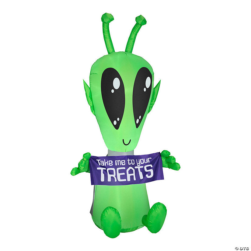 National Tree Company 84 in. Inflatable Halloween Alien with Sign | USA Decoration®