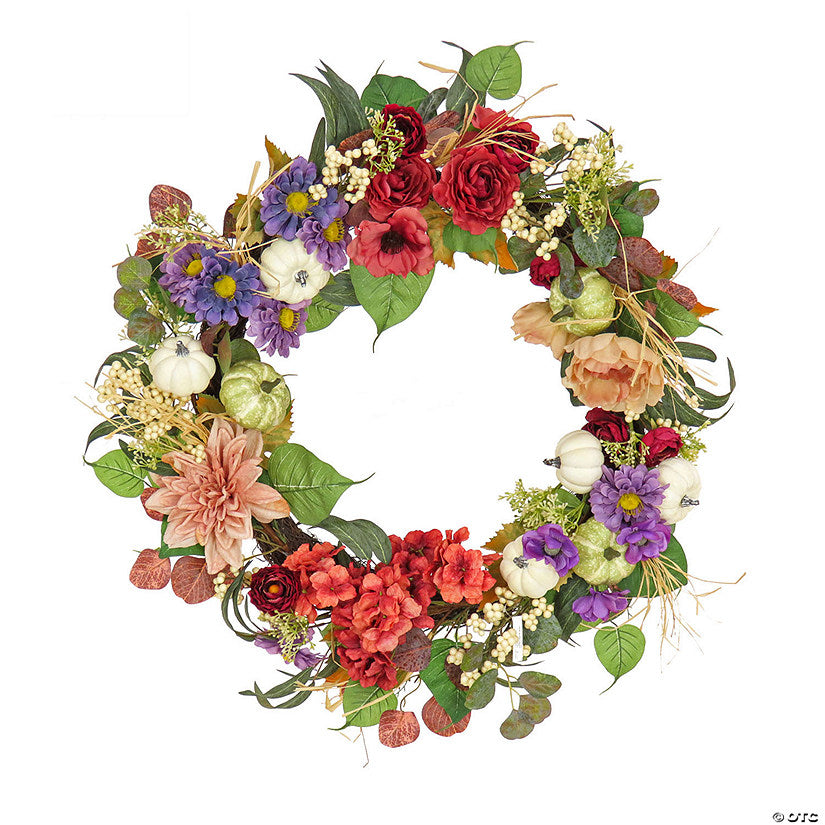 Each: National Tree Company 30 in. Harvest Serenity Floral and Pumpkins Wreath | USA Decoration®