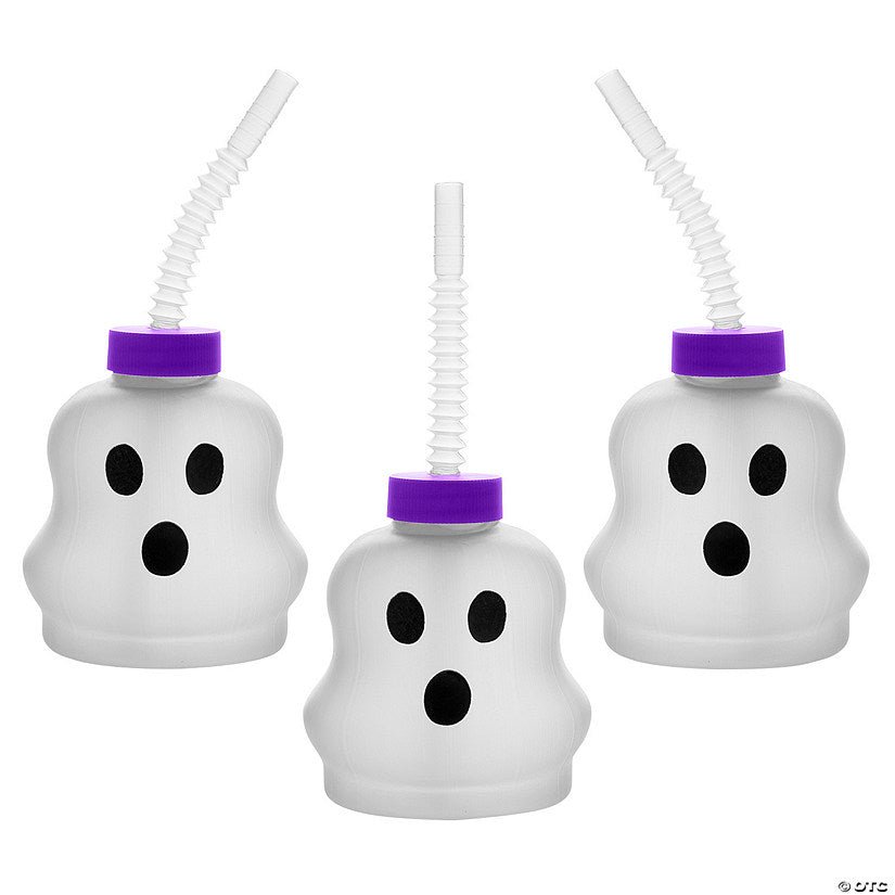14 oz. Ghost-Shaped Frosted Reusable BPA-Free Plastic Cups with Lids & Straws - 12 Ct. | USA Decoration®