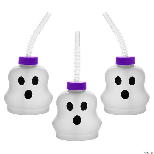 14 oz. Ghost-Shaped Frosted Reusable BPA-Free Plastic Cups with Lids & Straws - 12 Ct. | USA Decoration®