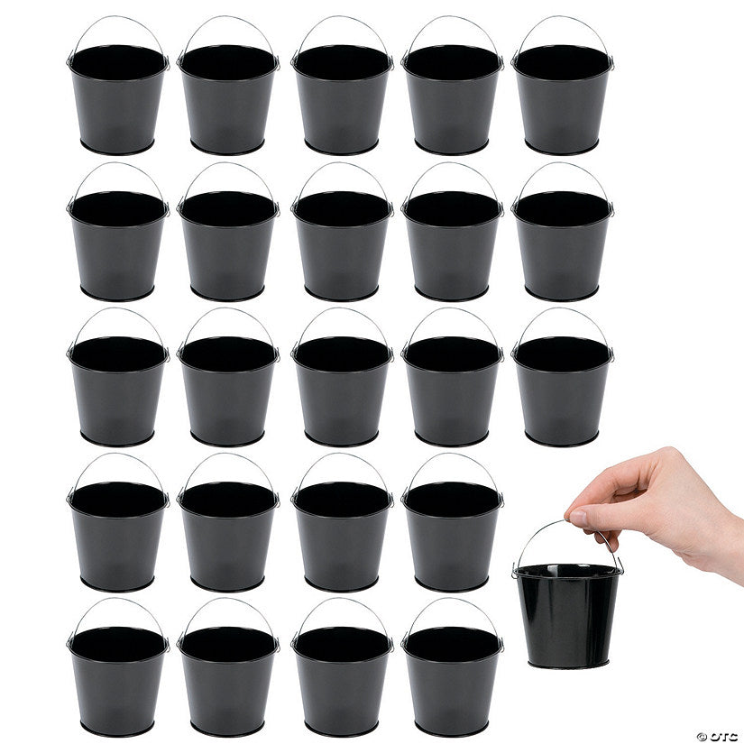 Bulk 48 Pc. Mini Black Metal Pails halloween