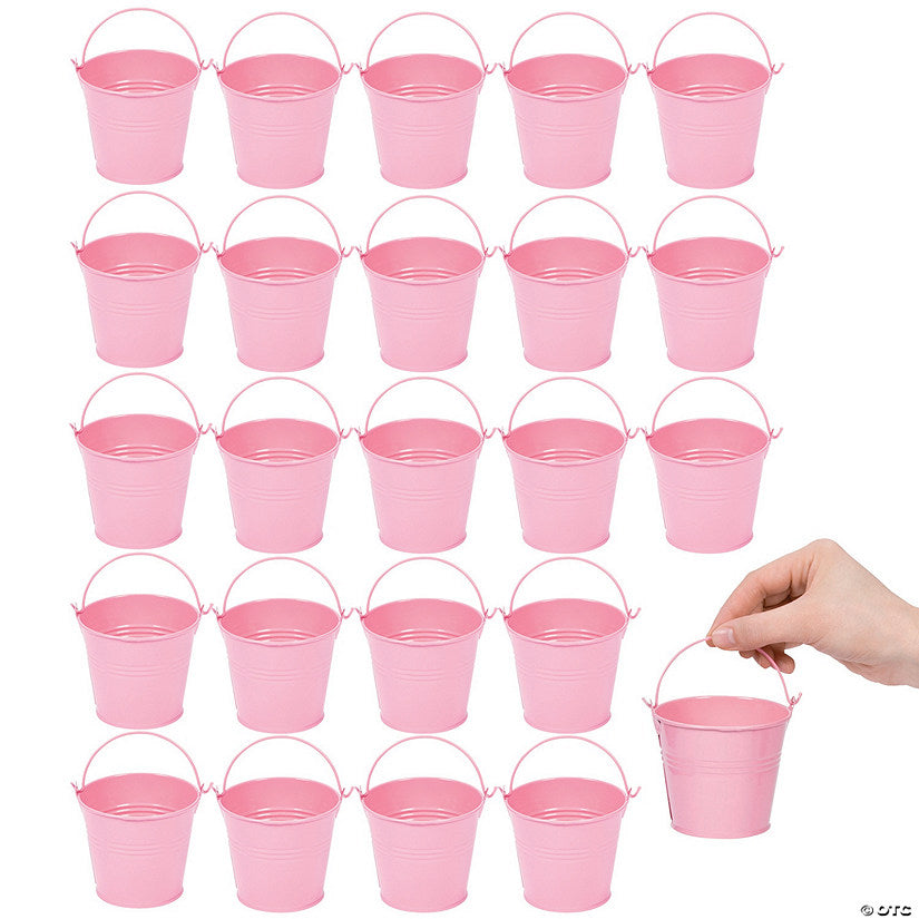 Bulk 48 Pc. Mini Pink Metal Pails