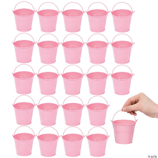 Bulk 48 Pc. Mini Pink Metal Pails