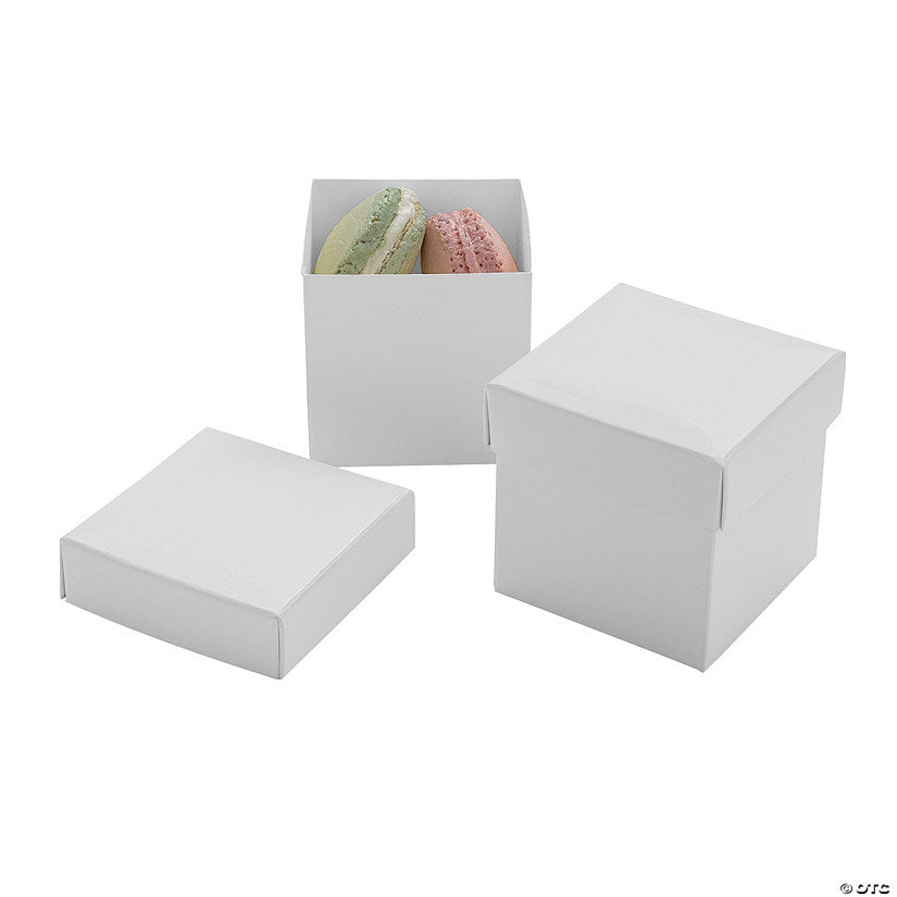 2 1/2" White Square Disposable Paper Macaron Boxes with Lid - 12 Pc. halloween