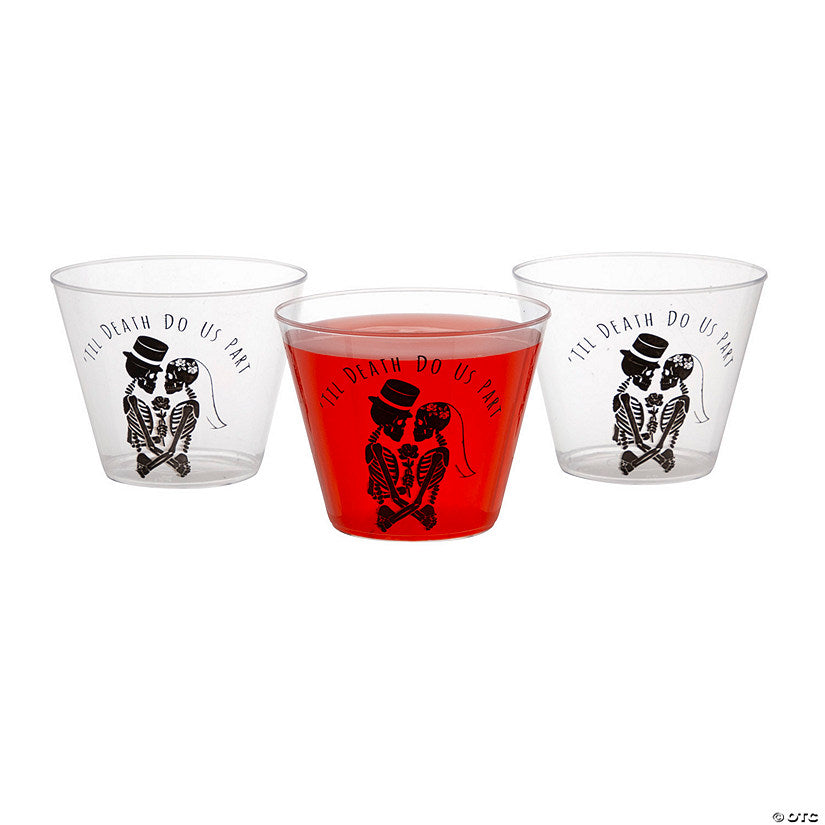 9 oz. Bulk 50 Pc. Til Death Do Us Part Halloween Wedding Reusable Plastic Cups | USA Decoration®