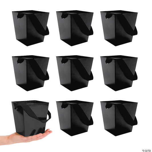 Bulk 24 Pc. Black Cardboard Buckets with Ribbon Handles halloween