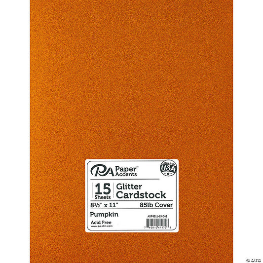 15 Piece(s): Paper Accents Glitter Cardstock 8.5"x 11" 85lb 15pc Pumpkin | USA Decoration®
