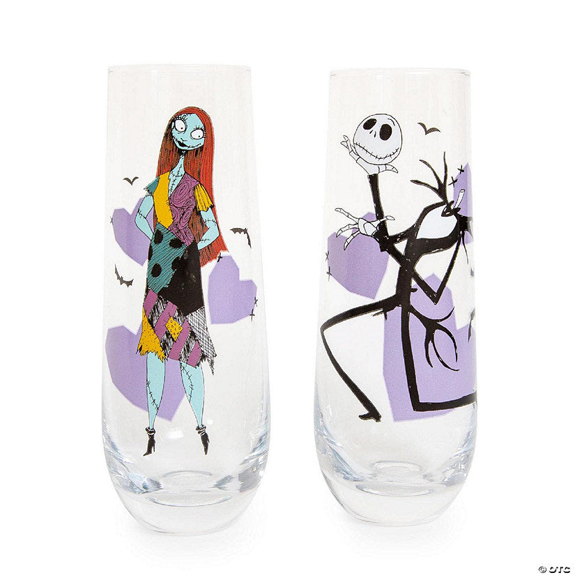 Disney The Nightmare Before Christmas Jack and Sally Fluted Glassware Set of 2 | USA Decoration®